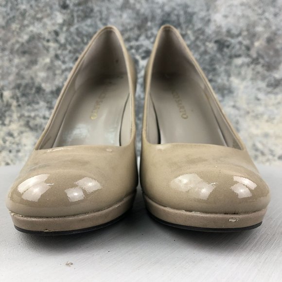 Franco Sarto Women's Size 7.5M Napoli Tan Leather Patent Slip On High Heel Pumps - Picture 2 of 13